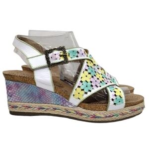 L'Artiste Boho LolaRose 42W Floral Hand Painted Leather Wedge Sandals